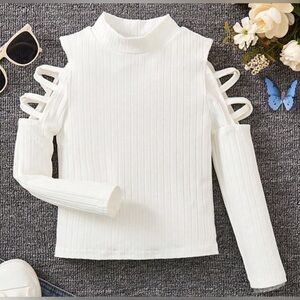 BNIB GIRLS COLD SHOULDER RIBBED LONG SLEEVE MOCK NECK TEE 6 Y